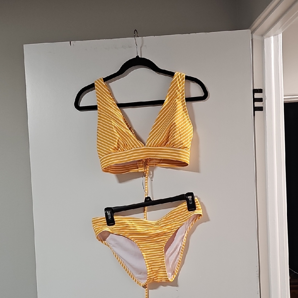 Kona Sol Yellow and White Striped Bikini